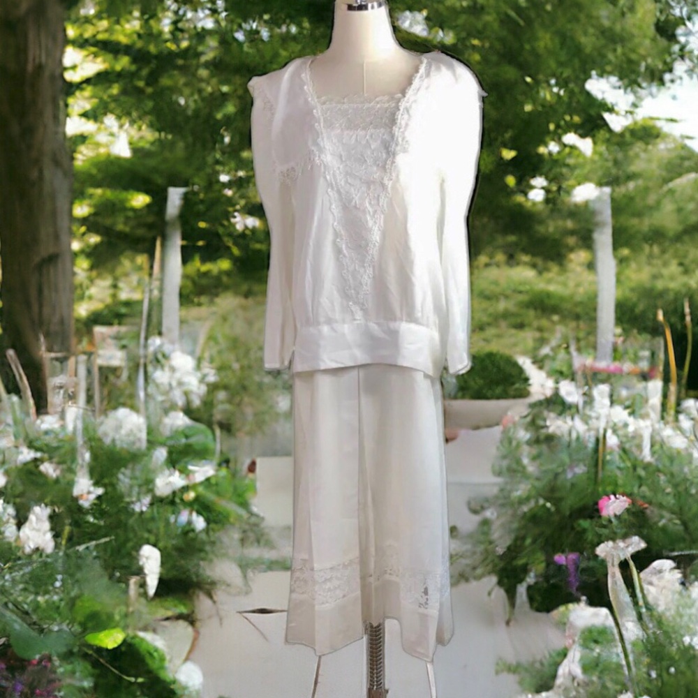 Vintage Gunne Sax Scott McClintock White Wedding Prairie Cottagecore Dress Set